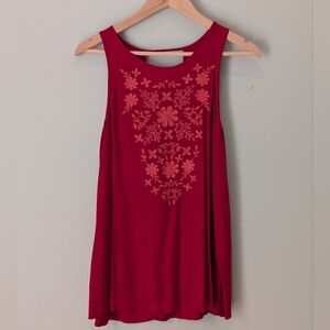 Sleeveless Red Floral Embroidered Top